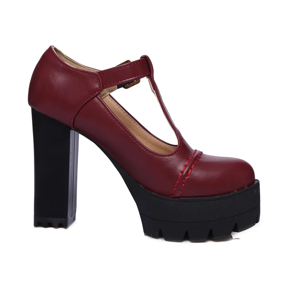 BONJOMARISA/Новая Брендовая обувь на платформе и высоком каблуке с Т-образным ремешком, большие размеры 34-43 Женские повседневные офисные демисезонные туфли-лодочки в стиле ретро