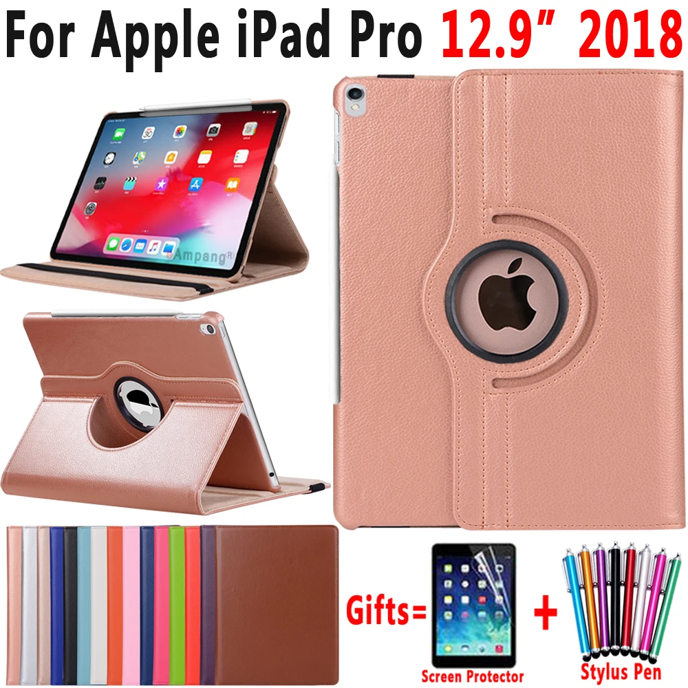 360 градусов вращающийся кожаный чехол для Apple iPad Pro 12,9 дюймов 2018 Авто проснулся контроль сна Подставка Coque принципиально Shell