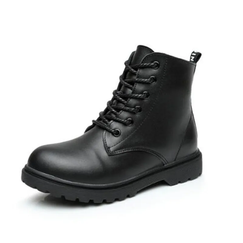 

New Black Genuine Leather Boots Children High Top Autumn Winter Snow Boots Boys Girls Martin Boots Warm Plush Student Shoes 02A