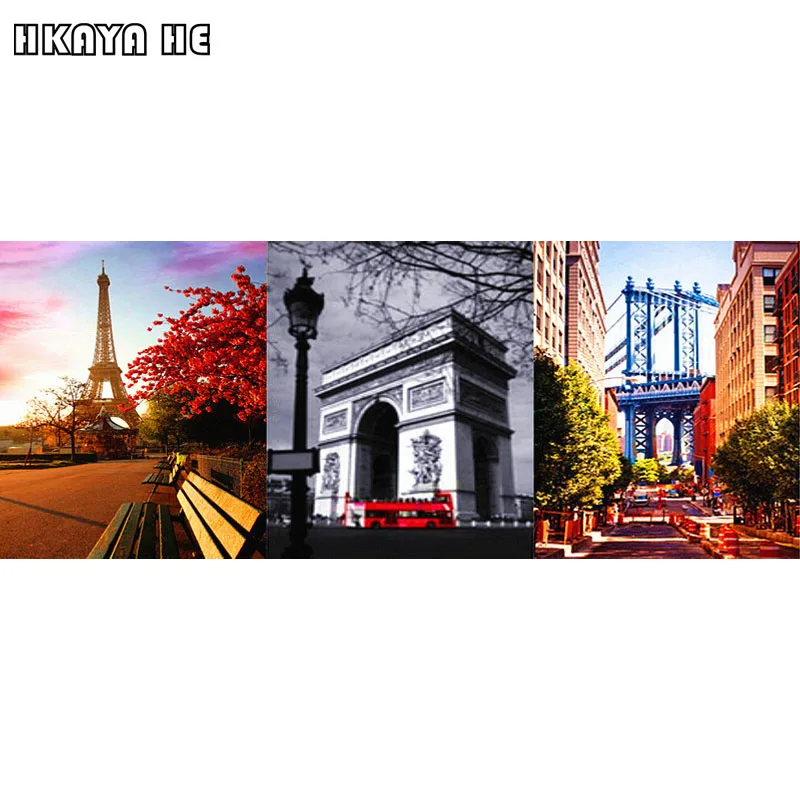

HKAYA HE 5D DIY Full Square Diamond Painting "Building" Multi-picture Combination Embroidery Cross Stitch Mosaic Decor FC2755