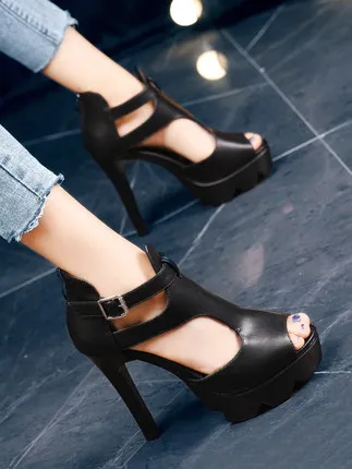 

Super high heel sandals female 2019 Korean version of the new summer thick bottom with fish mouth Roman shoes