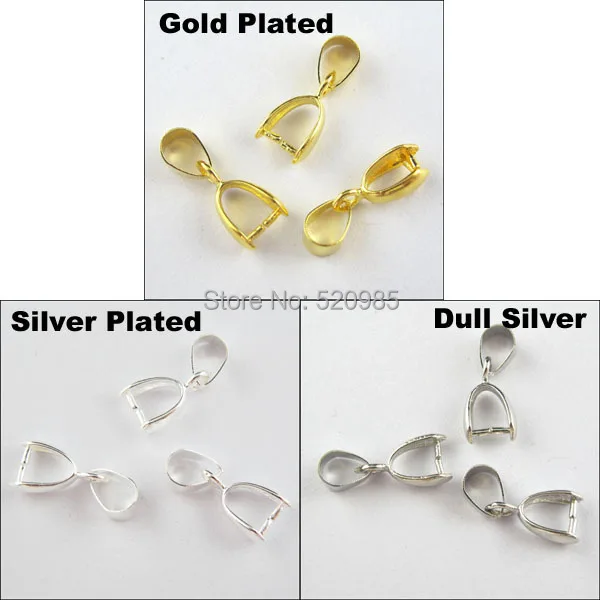 100Pcs 7x18mm Copper Necklace Pinch Bail Pendant Clasp Connector Gold Silver DullSilver($7.19)
