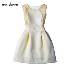 Amuybeen летние цветы для девочек сплошной цвет шить платье Детские платья для Одежда для девочек подростковая одежда платья