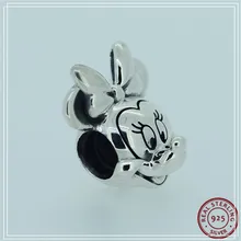 Desney Minie mouse, очаровательные бусины для женщин, для изготовления ювелирных изделий, DIY Fit PANDORA, подвески, серебро 925,, FL188