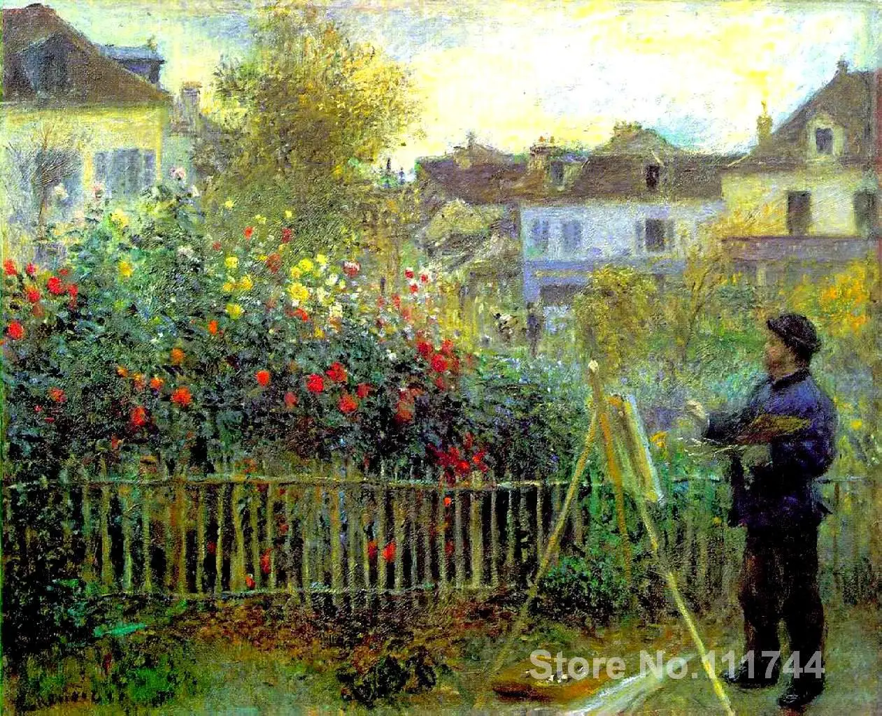 

Pierre Auguste Renoir paintings of Monet painting in his garden at Argenteuil modern impressionism art High quality Hand painted