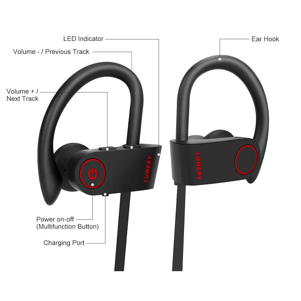 LUMERY Bluetooth наушники IPX7 Водонепроницаемый Беспроводной Спорт Bass с микрофоном для