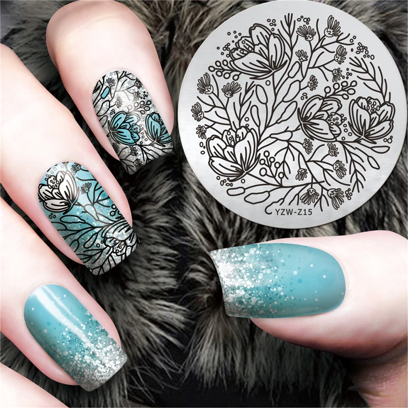 

Latest 5.5cm Round Nail Template Flower Nail Art Plate Stainless Steel Image Konad Nail Art Stamping Template DIY Nail Tools