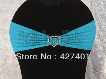 

Hot Sale Turquoise Spandex Bands / Lycra Band /Chair Covers Sash With Heart Shape Diamond Buckle For Wedding & Banquet