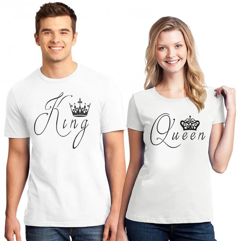 

Lover Men/women Tshirt Summer 100%cotton King Queen Kawaii Harajuku Top White Tshirt Streetwear Couples T Shirts Matching