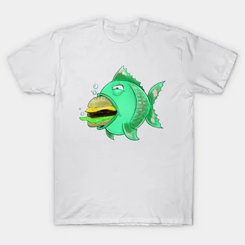 2017 Newest Summer Brand Clothing Men Fish Eat Burger T Shirt O-Neck Burger Loving Fish Loving a Burger Print T-Shirt Cool Tops