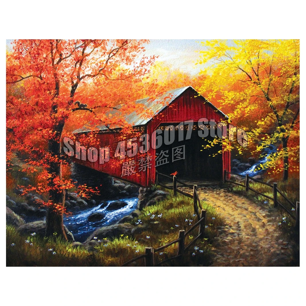 Over the River Diy Diamond Painting Cross Stitch Mosaic Embroidery Fall Bridges full canvas Rhinestone Scenery | Дом и сад