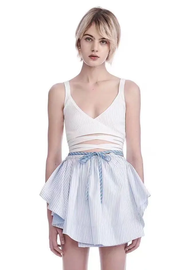 Crossed Knitted Back Bowknot Jacket High Waist Waistcoat Woman Tops Summer Crop Top Tank Tops Women Tank Top9