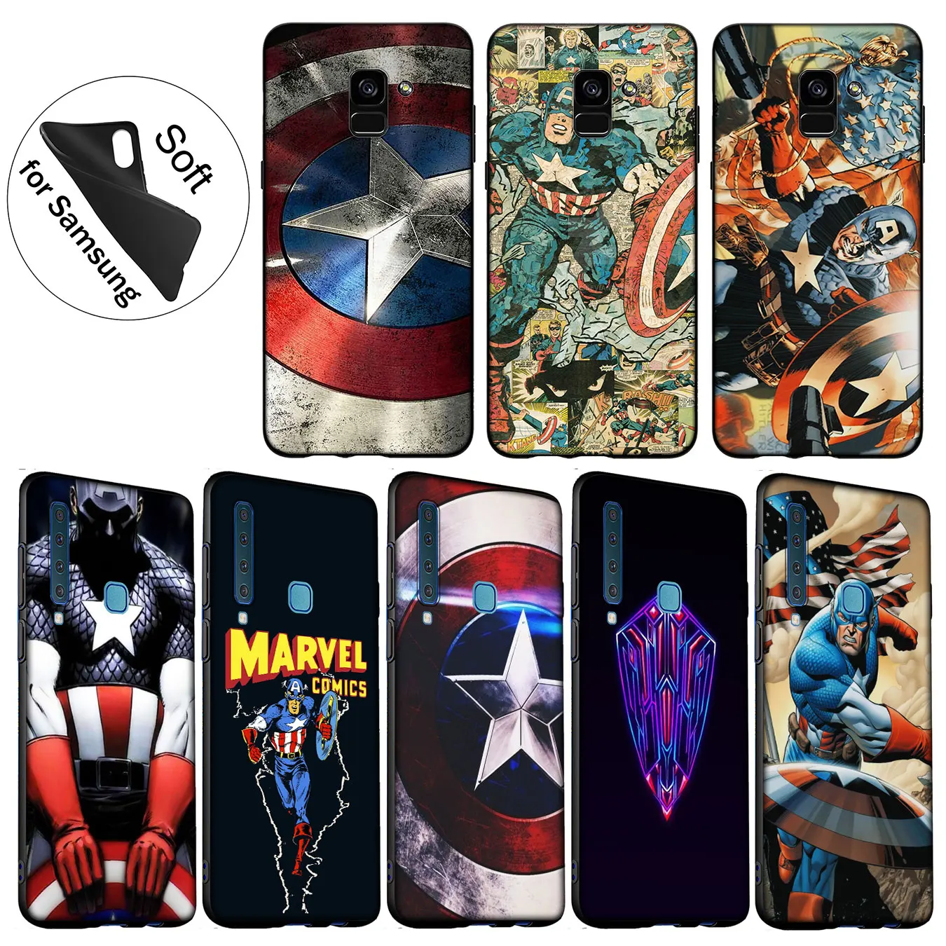 

IYICAO Captain America Marvel Soft Silicone Cover Case for Samsung Galaxy A6 Plus A9 A8 A7 2018 A3 A5 2016 2017 Cases Note 9 8