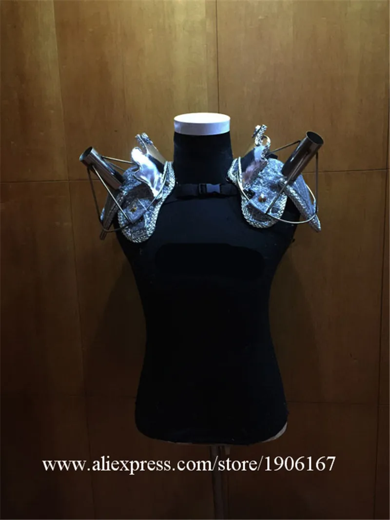  Silver dance bar shoulder wears Singer cold fireworks clothing party dj disco ballroom mirror led light costumes supplies06