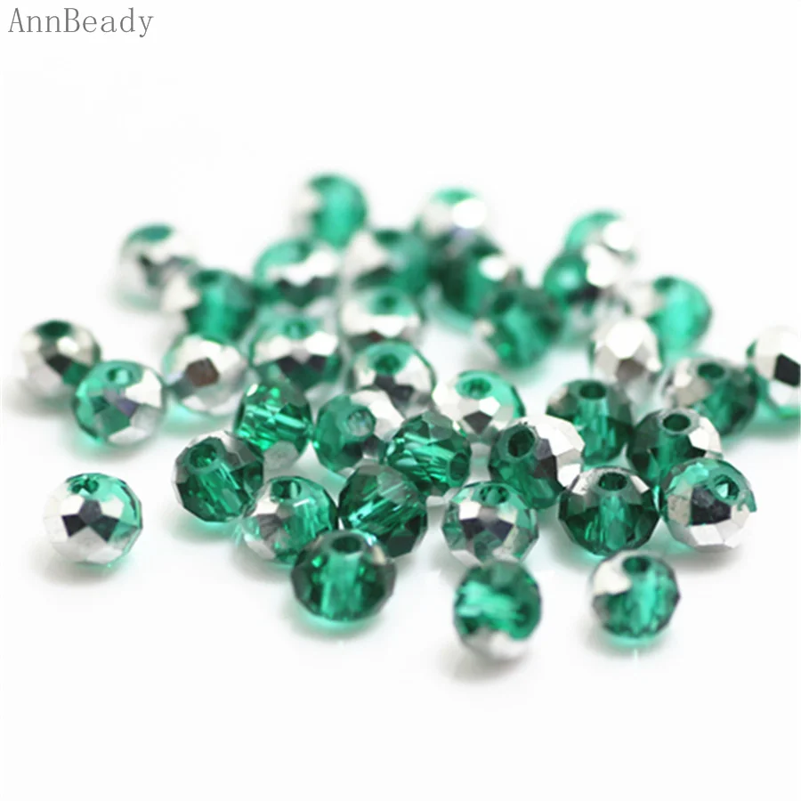 green silver AnnBeady, одноцветные, зеленые, 3*4 мм, 145 шт, Rondelle, австрийские граненые Хрустальные стеклянные бусины, свободные разделительные бусины для изготовления ювелирных изделий - Цвет: green silver