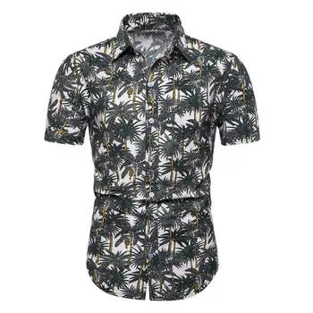 

2019 linen Mens Hawaiian Shirts Male Casual Camisa Masculina Printed Beach Shirts Aloha Shirts Short Sleeve Summer Party Shirt