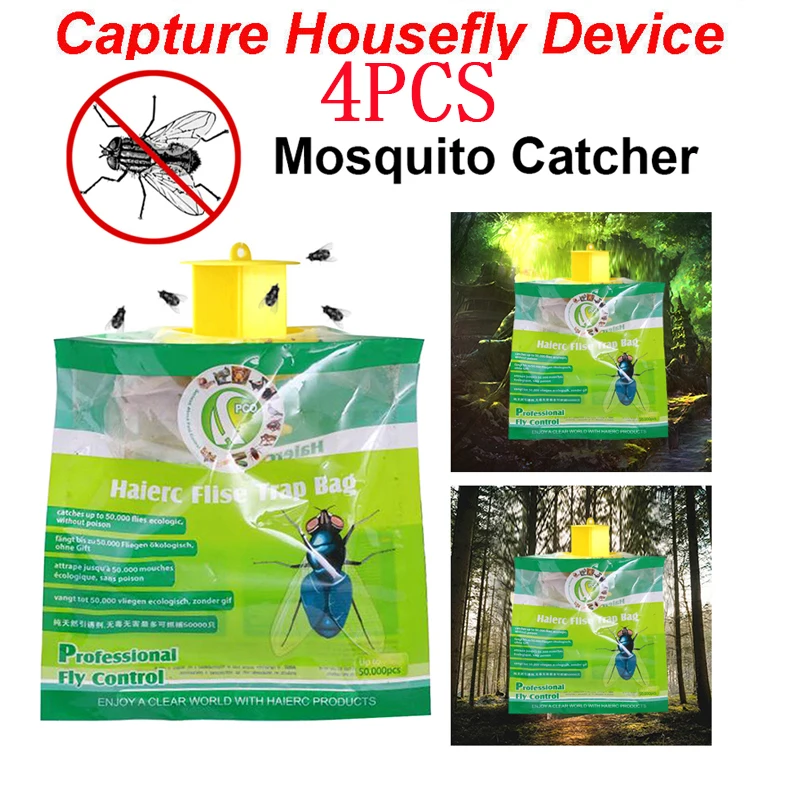 

4PCS Hanging Flycatcher Bag Reusable Fly Trap Summer Mosquito Trap Catcher Fly Wasp Insect Bug Killer Garden Farm Fly Catcher