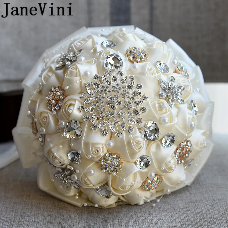 JaneVini блестящие стразы Свадебные цветы Свадебные букеты белая Хрустальная свадебная брошь букет для невесты Флер mariage 2019