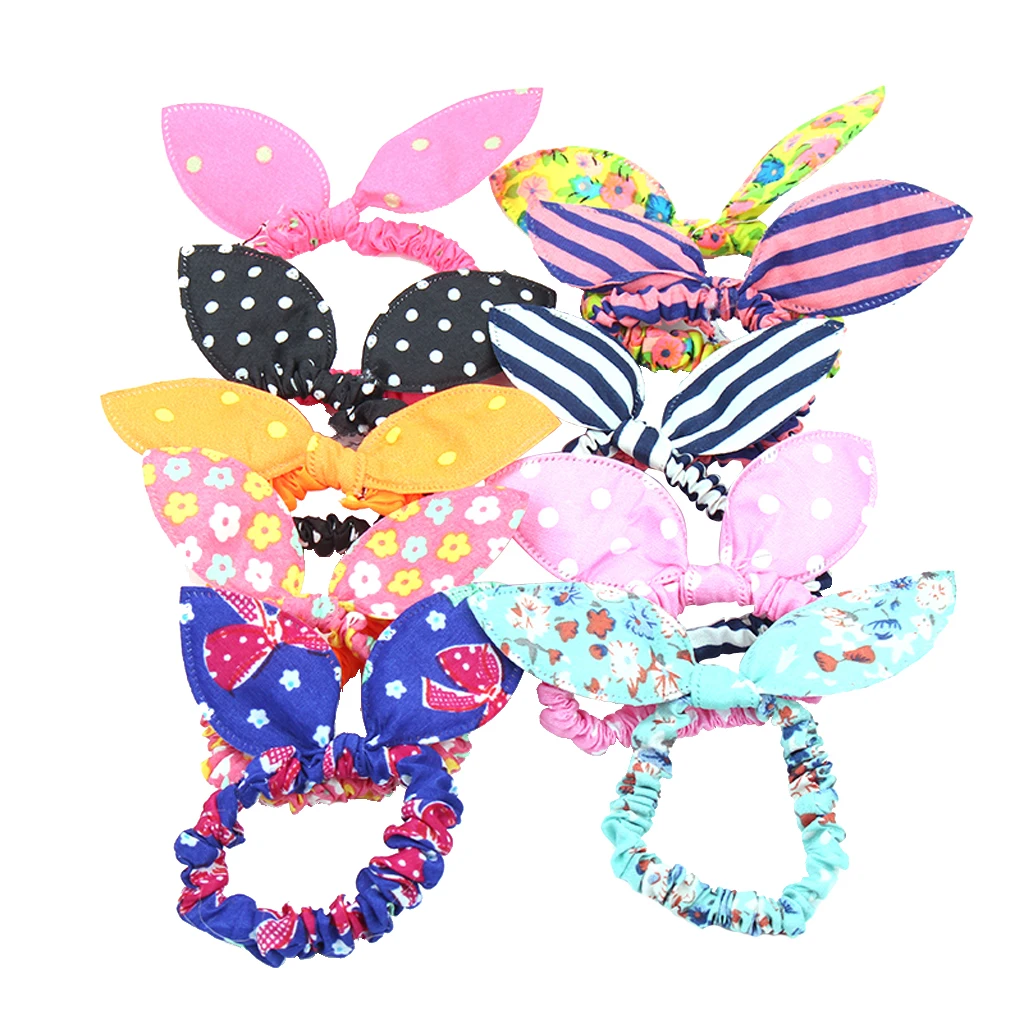 10 PCS Doll Headdress Satin & Fabric Gorgeous Coloured Hair Rubber Band for 18 inch   Doll