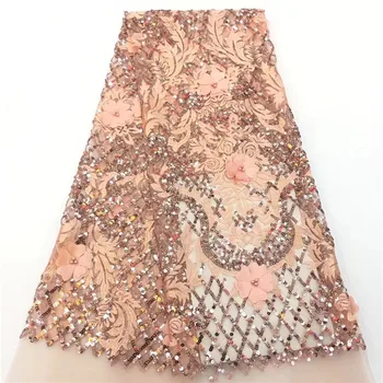 

Latest French Nigerian Laces Fabrics High Quality 3d Flower Embroidery African Laces Fabric Wedding African French Tulle Lace