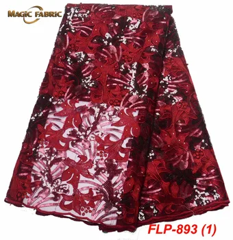 

French Net Lace Fabric 2019 Latest african lace fabric with embroidery mesh wine color Swiss Voile nigerian tulle lace FLP-893