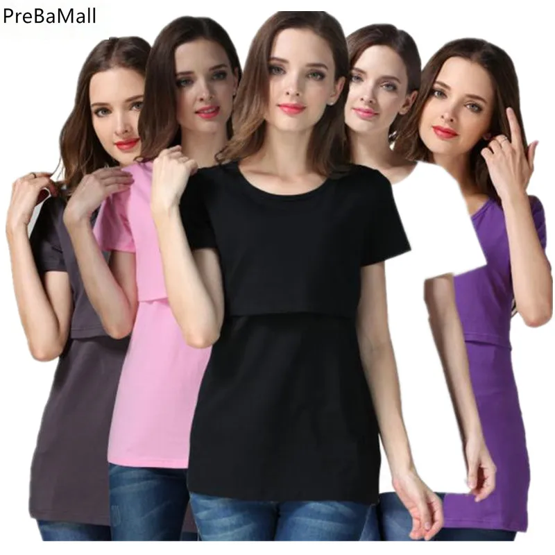 

Maternity Nursing Tops Summer Breastfeeding Clothing For Pregnancy Women Cotton Short Sleeve Loose Tees Five Colors D0024