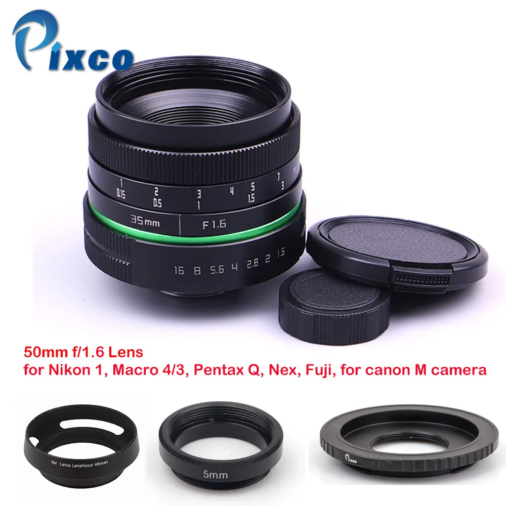 

Pixco 35mm f/1.6 APS-C Lens+ Lens Hood+ Macro Ring +16mm C Mount adapter for Nikon 1 Micro 4/3 Pentax Q Nex Fuji for EOSM camera