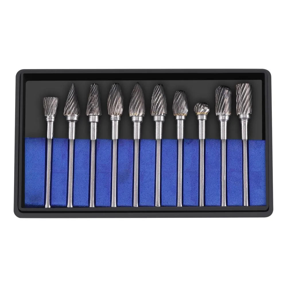 

10pcs/Box Rotary Burrs Metalworking Rotary Files Tungsten Carbide Steel Rotary Burr Bit Set 3mm Shank 6mm Cutting Head Diameter