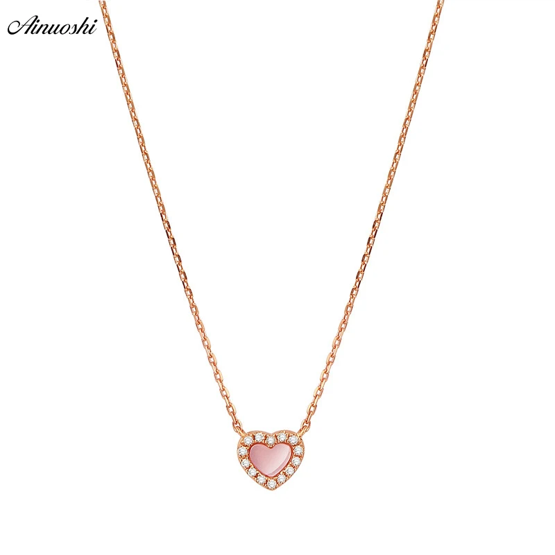 AINUOSHI Genuine 18K Rose Gold Female Pendant Necklace Natural Pink Onyx Pendant Necklace Heart-shaped Diamond Pendant Jewelry AINUOSHI Genuine 18K Rose Gold Female Pendant Necklace Natural Pink Onyx Pendant Necklace Heart-shaped Diamond Pendant Jewelry