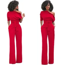 HAOOHU Shoulder Sashes Sexy Women Jumpsuit Romper Fashion Half Sleeve Pockets Rompers Womens Jumpsuit Casual Ladies Jumpsuits