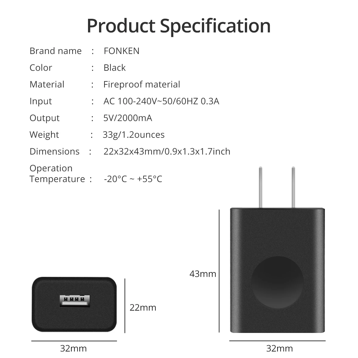 FONKEN 5V 2A USB зарядное устройство UL сертифицированный универсальный адаптер для телефона Android Мобильный аккумулятор Quck зарядка планшет IP камера источник питания