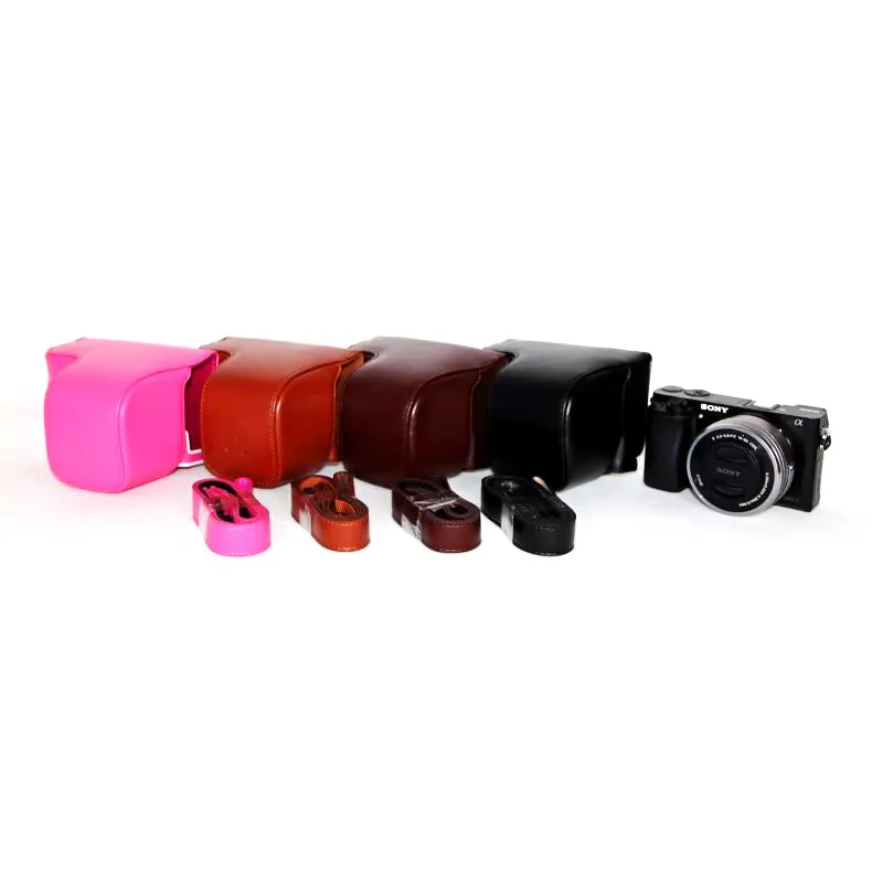 

New Protective Leather Camera Case Cover Bag and Shoulder Neck strap for Sony Alpha a6000 a 6000 16-50mm Lens camera case bag