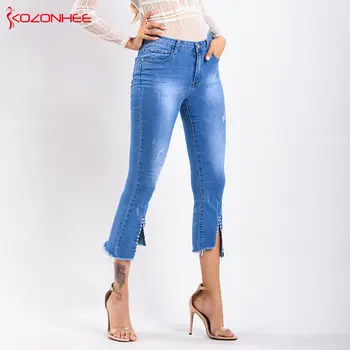 

Fashion Embroidered Flare Jeans Women Distressed Stretch irregular Flare Women Jeans Elastic trousers #62
