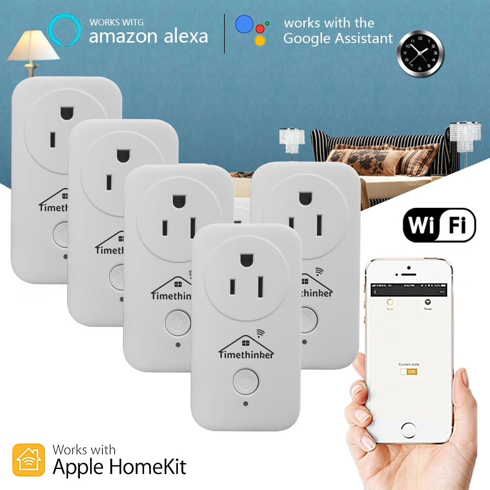 

Timethinker 5pcs Smart WiFi Socket Timer Outlet US EU Plug for Apple Homekit Alexa Google Home APP Siri Voice Remote Control