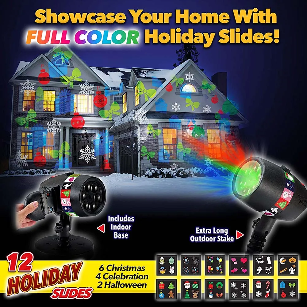 

Star Show Projector Light +12 Full Color Slides for Xmas Halloween Holiday Party JDH99