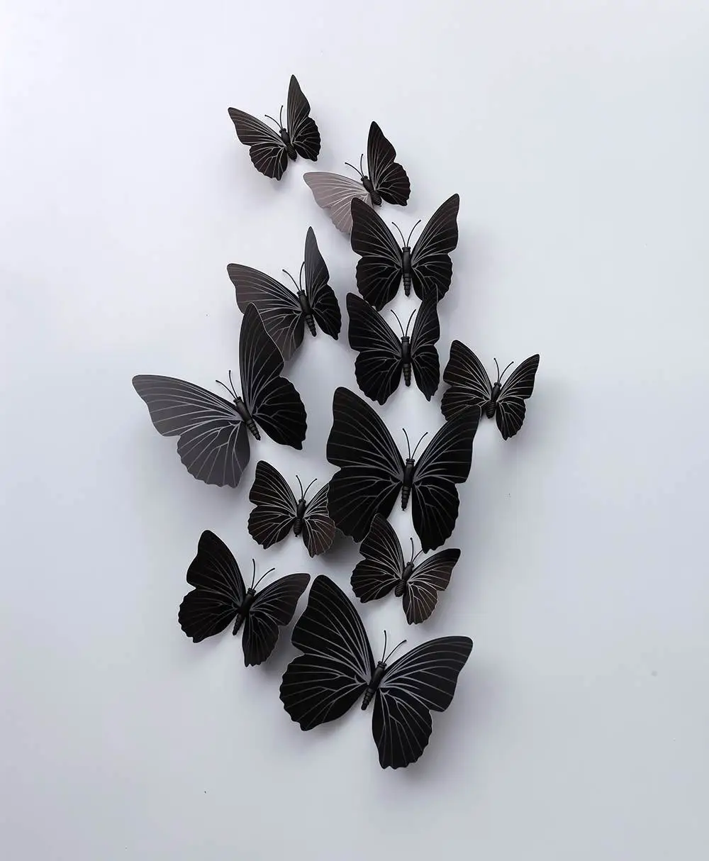 12 шт./компл. ПВХ 3D черный бабочки на магните шпильки стены Стикеры росписи типа сделай себе сам дизайн плакат Винтаж украшения Стикеры