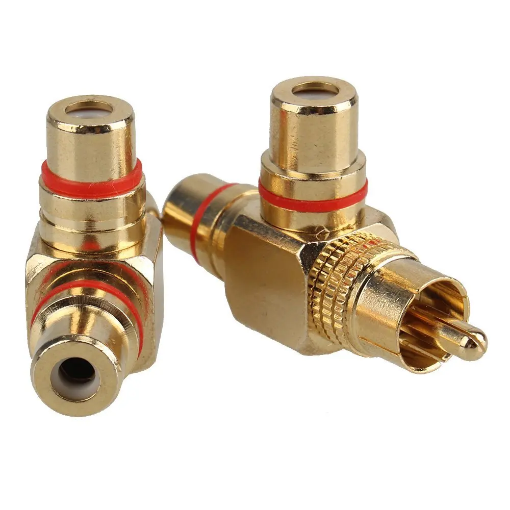 

Gold Plated 1 Male to 2 Female RCA Splitter Adapter AV Video Audio Right Angle Pack of 2