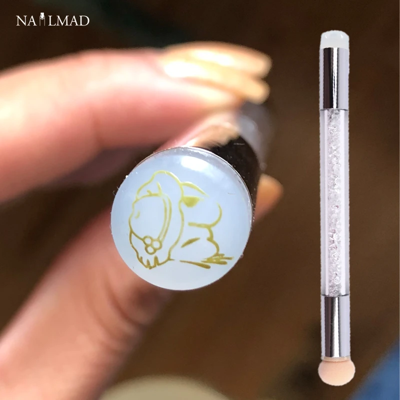 

1Pc Dual-ended Silicone Mini Nail Stamper Gradient Sponge Brush Head Rhinestone Handle Brush UV Gel Pen Nail Art Tools
