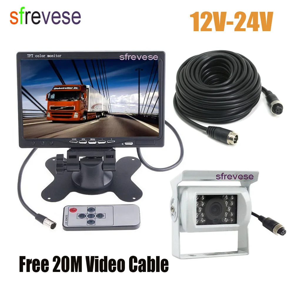 7" Lcd Monitor Car Rear View Kit + White 4pin Ccd Reversing Parking