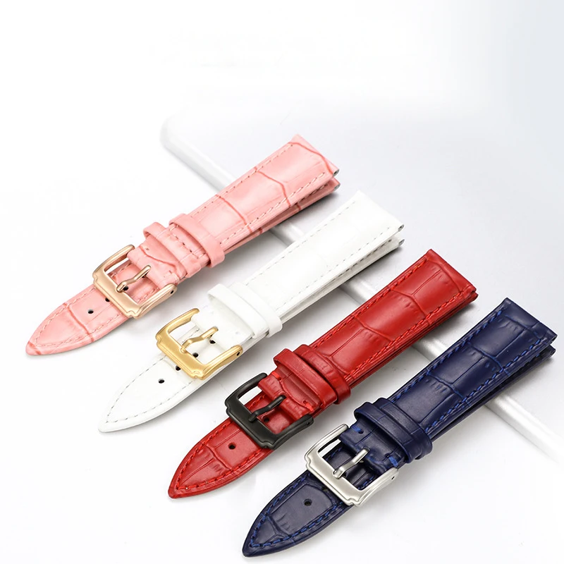 Genuine leather watchband watch belt strap womans wristwatches band blue pink red white pink buckle 12mm 14mm 16mm 18mm 20mm