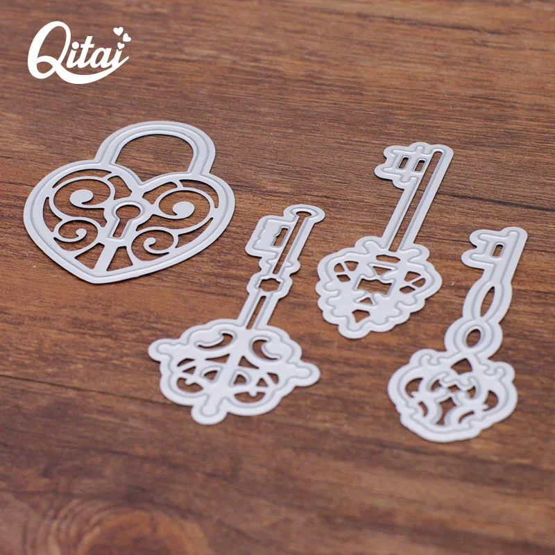 QITAI Locks and Keys Set Metal Cutting Dies Stencil for DIY Scrapbooking Photo Album Embossing Paper Cards Crafts Diecuts D14