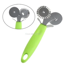 Double Roller Pizza Knife Cutter Pastry Pasta Dough Crimper Wheel Rolling Slicer Pastry Cutting Tools H06