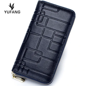 

YUFANG Wallet Female Long Trendy Phone Bag Ladies Genuine Leather Women Purse Zipper China Coin Purse High Quality Credit Card