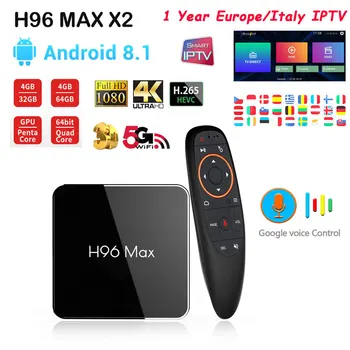 

H96 MAX X2 Android 8.1 S905X2 Smart TV Box 4GB 64GB 1 year IPTV 2.4/5.8Gwifi 4K H.265 BT4.1 google play Voice control h96 max x2