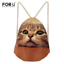 FORUDESIGNS/Женская объемная сумка на шнурке с изображением животных и кошек, маленький комплект с карманом для девочек, милый школьный пакет Bolsos