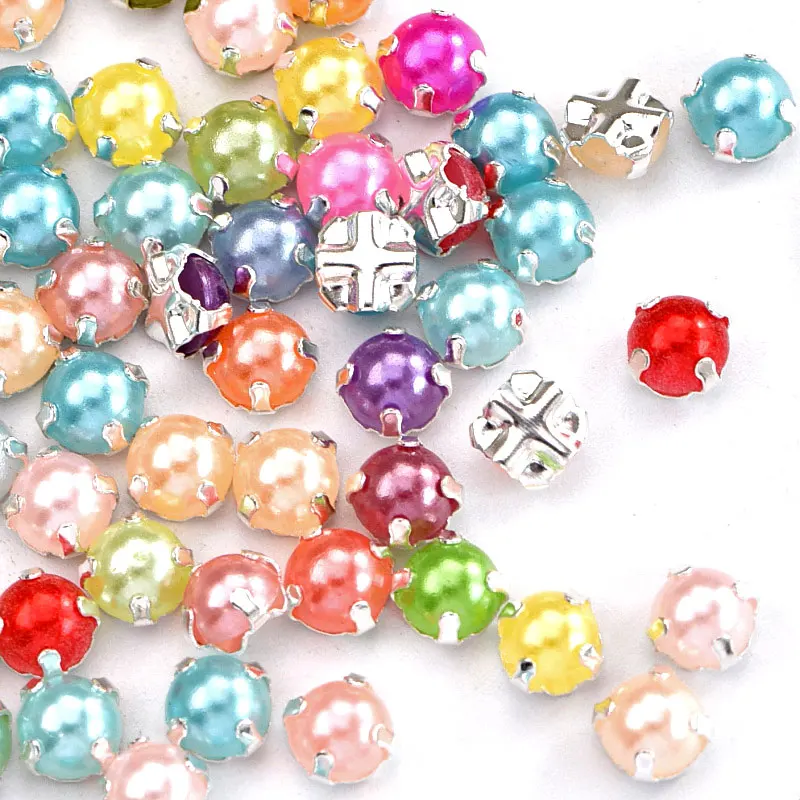 

5mm 100pcs Colorful Sewing Rhinestones Pearl Beads Sew On Rhinestones With Claw Flatback Half Round Pearls For Crafts B3792