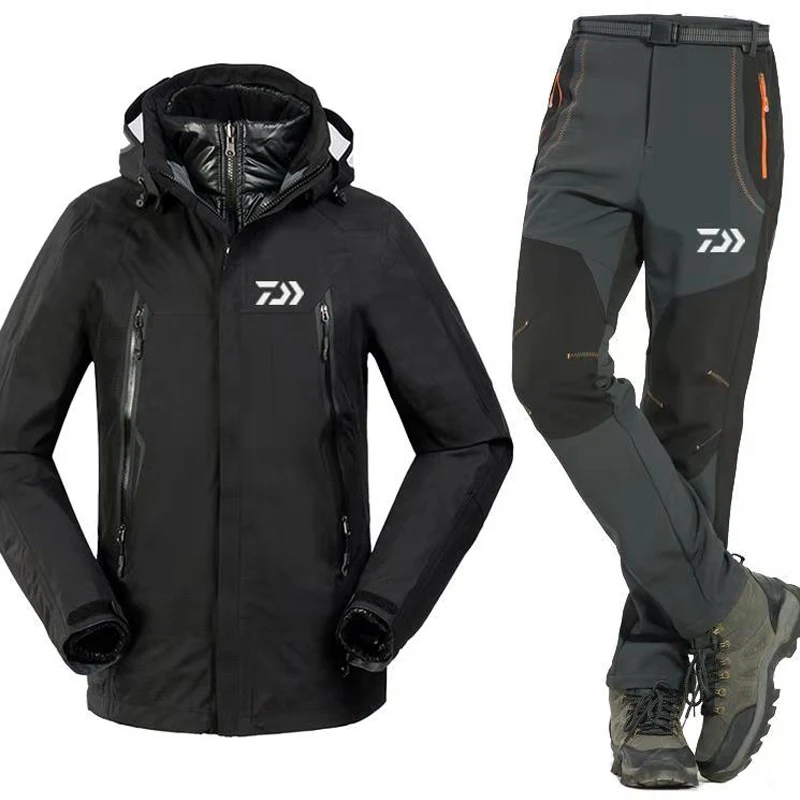 

3pcs set New daiwa Fishing Clothing Sets Men Warm Outdoor Sports Wear Set Hiking Windproof Clothes Fishing Jacket& Pants