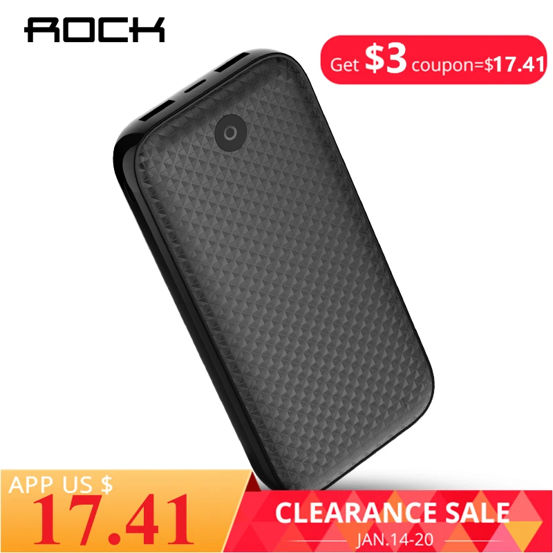

ROCK Large Capacity Power Bank 20000mAh Portable External Battery Charger Dual USB PowerBank for iphone X Samsung Xiaomi mi8