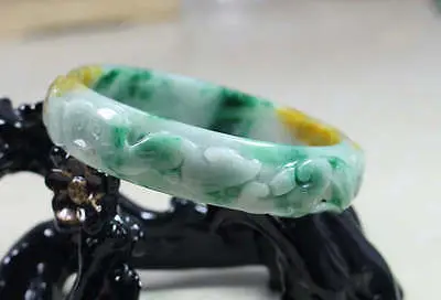 

0424 NATURE BEAUTIFUL CARVING GREEN YELLOW JADE JADEITE BRACELET BANGLE