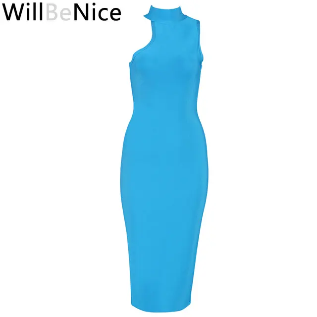 Women Midi | Blue Bodycon Bandage Dress Midi Bodycon Bandage Dress - Dresses - Aliexpress